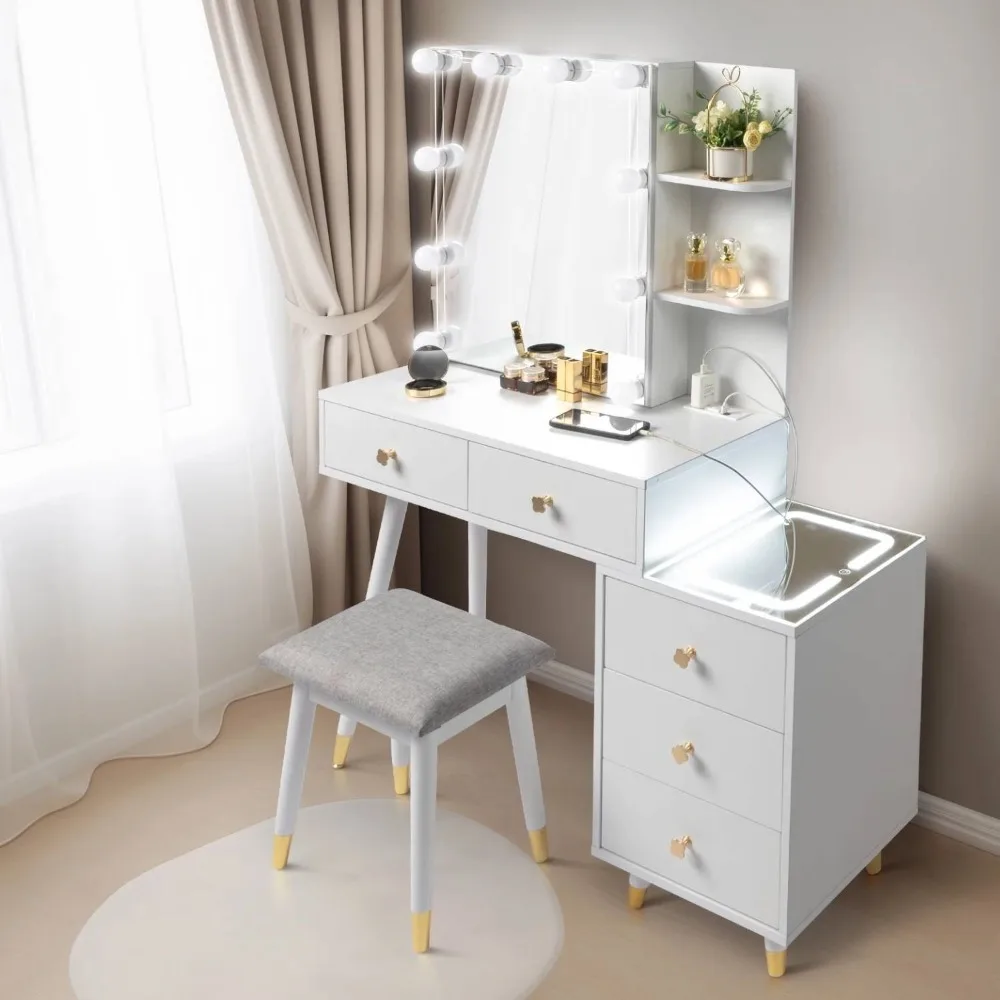 

Vanity Set with Mirror Makeup Dressing Table 5Drawer