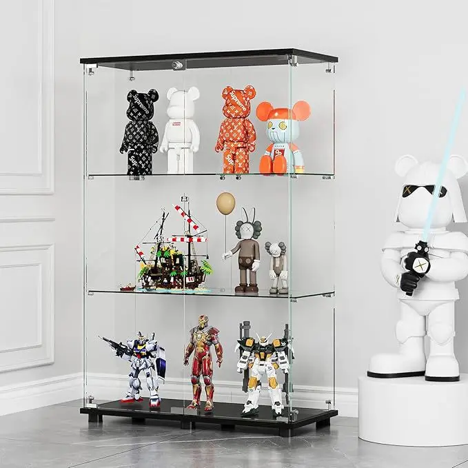 خزانة عرض بباب مزدوج وقفل مكونة من 3 طبقات، ورف كتب من الأرض إلى السقف مقاس 5 مم #6