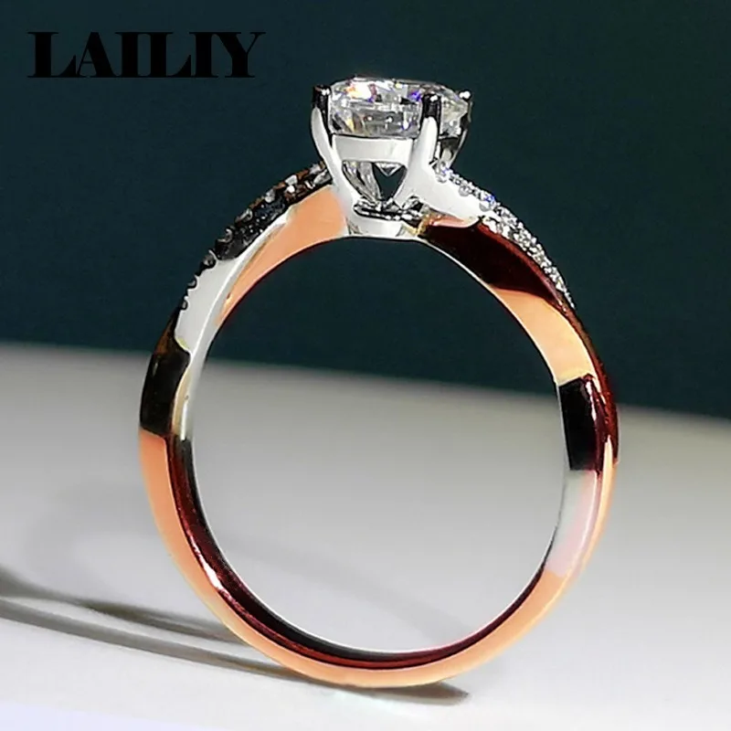 LAiLIY925 Sterling Silver Rose Gold Four Prong Two Tone Elegant Micro Set Zirconia Adjustable Ring For Women Fashion Jewelry