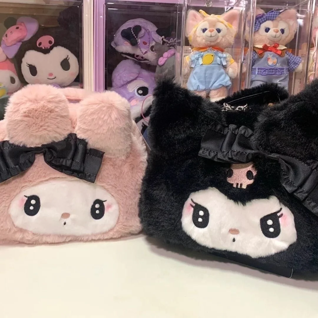 Kawaii Sanrio Plush Kuromi Melody Make Up Cosmetic Bag Cartoon Large Capacity Storage Bags Portable Handbag Girl Gifts