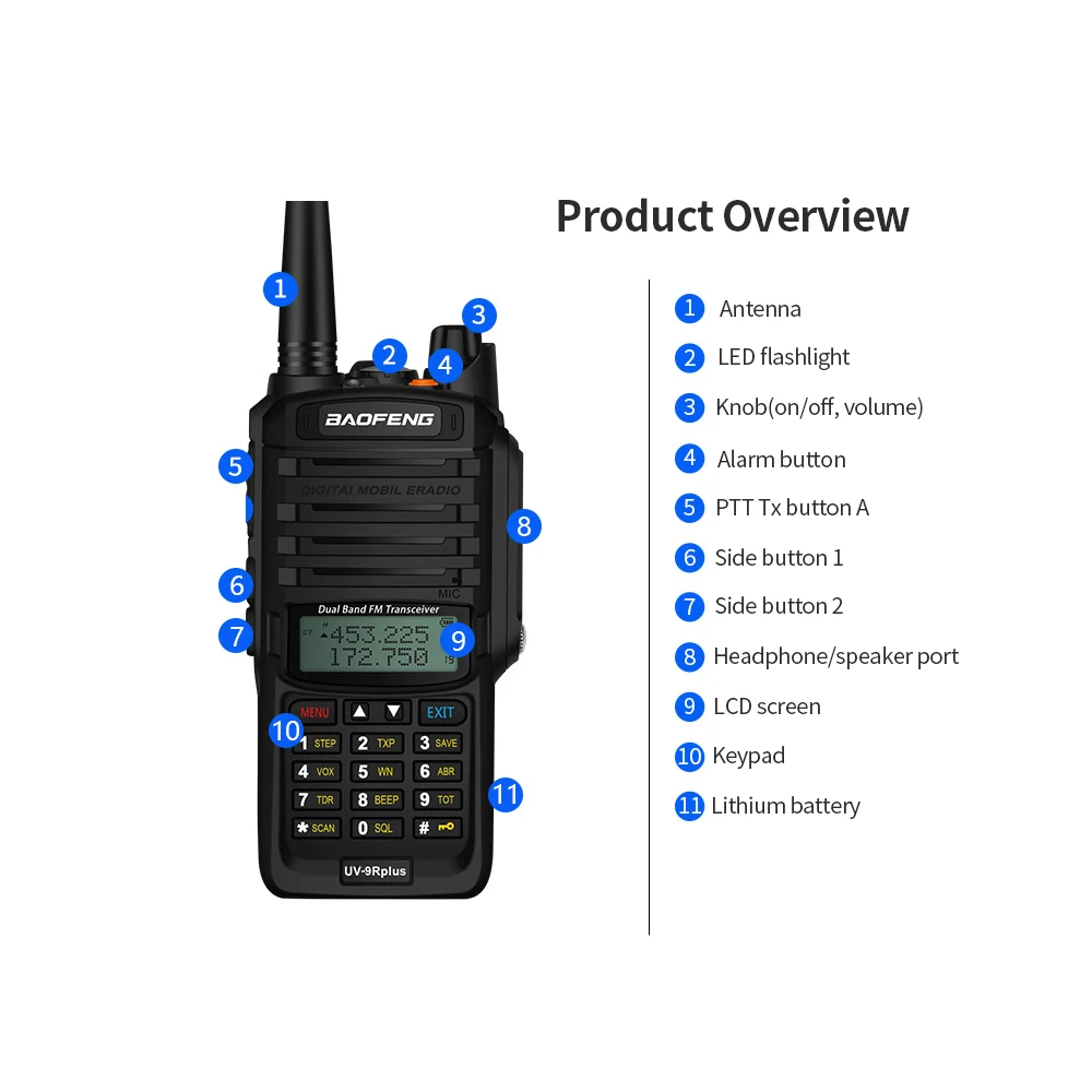 BAOFENG UV-9R Plus Portable Two-way Radio Dual Band Handheld Walkie Talkie FM Transceiver IP67 Waterproof Dustproof Twoway Radio