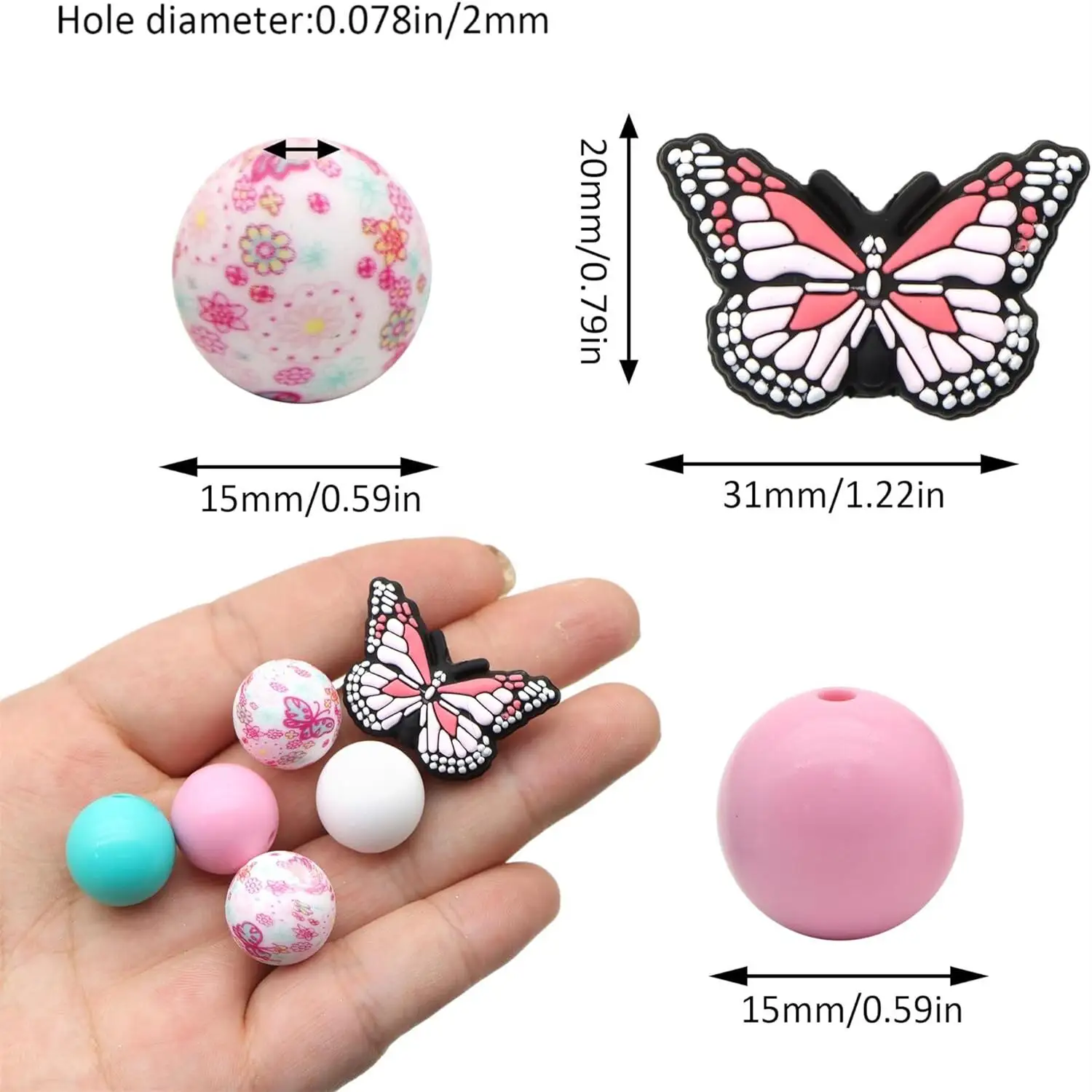 25pcs/set DIY silicone beads combination butterfly set beads pink butterfly silicone decorative beads 15mm silicone bead combination for DIY pen