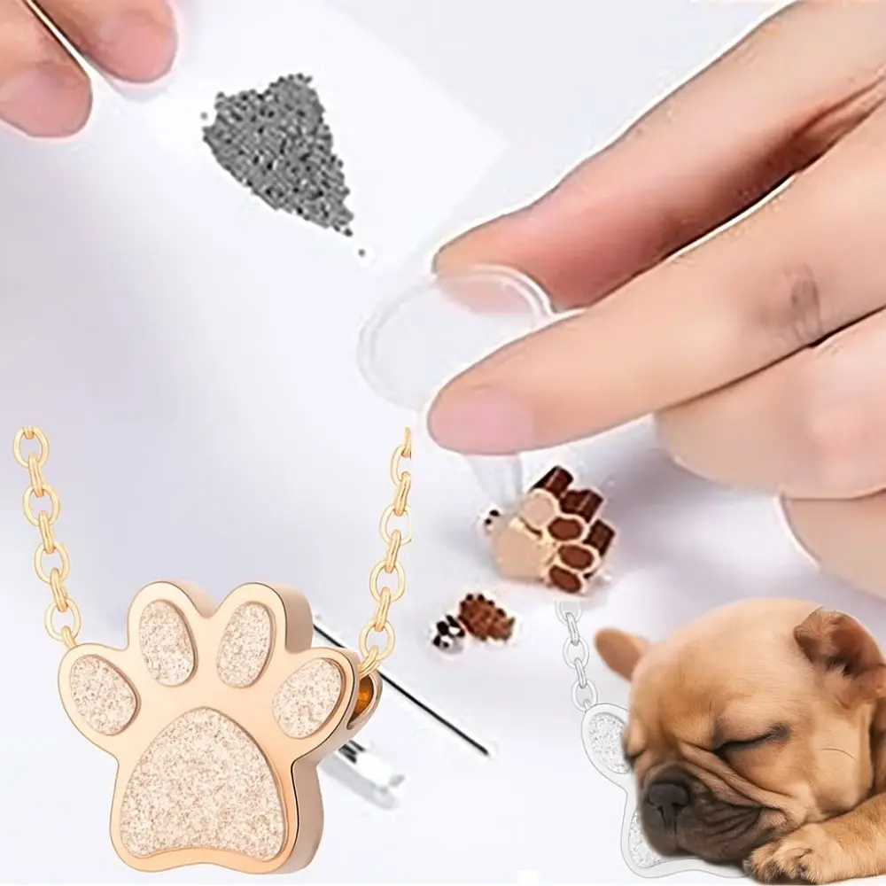 

Stainless Steel Pet Paw Print Urn Necklace Mini Cute Pet Ashes Memorial Jewelry Waterproof Dustproof Pet Teeth Hair Box