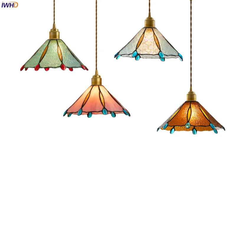 

IWHD American Vintage LED Pendant Light Fixture Bedside Dining Living Room Decor Copper Interior Hanging Lamp Lighting Luminaria