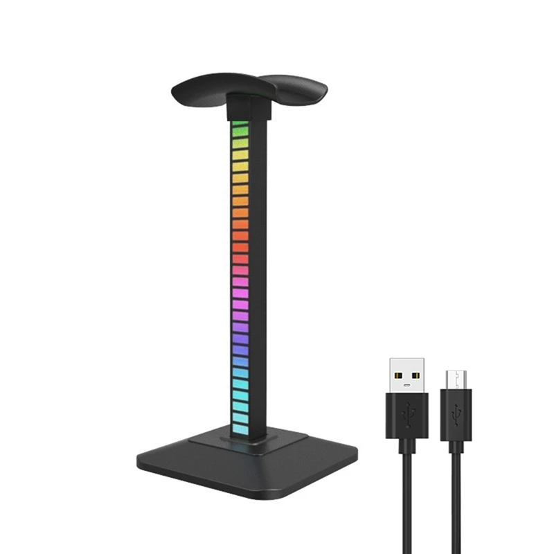 Soporte de auriculares multifunción para juegos de ordenador, soporte de exhibición de luz ambiental, fácil de instalar, negro