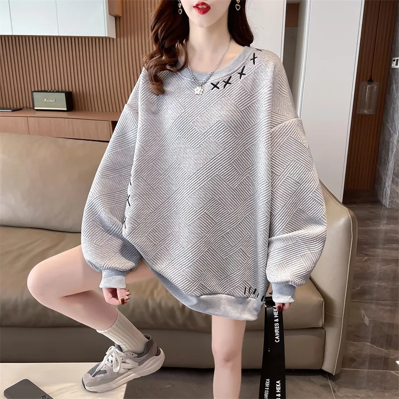 Early Spring Sweater Female Korean Version of Loose Thin Section of The Middle Length Waffle Blouse Jacket