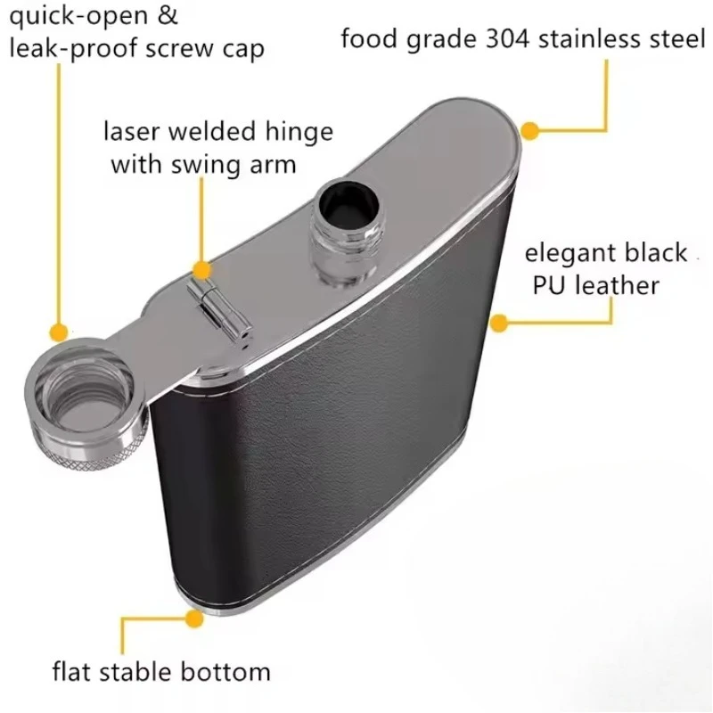 Portable Stainless Steel Hip Flask Flagon Whiskey Wine Pot Bottle Gift 6Oz with Leather Holder Vodka Wine Bottle Liquor Bottle