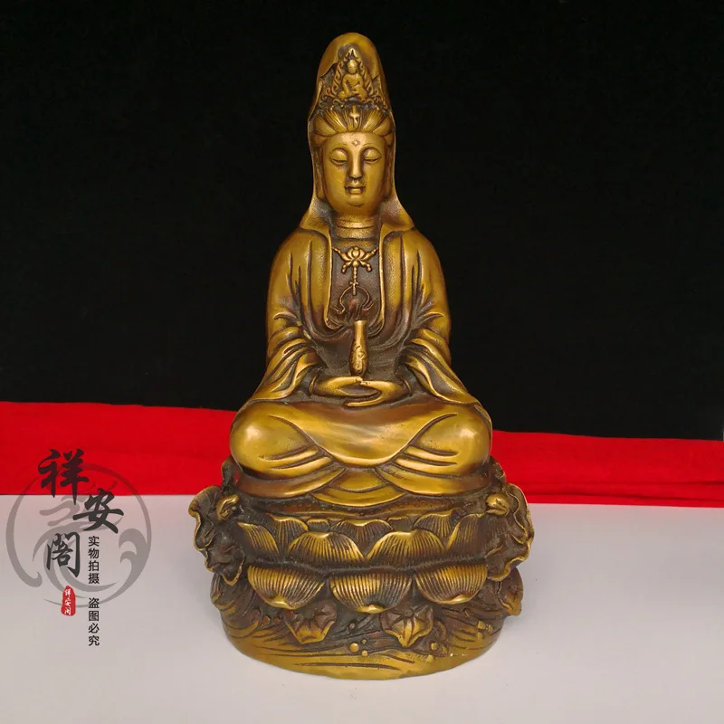 

Chinese Brass Buddhism Temple lotus Kwan-Yin Guanyin Bodhisattva Buddha Statue Decoration