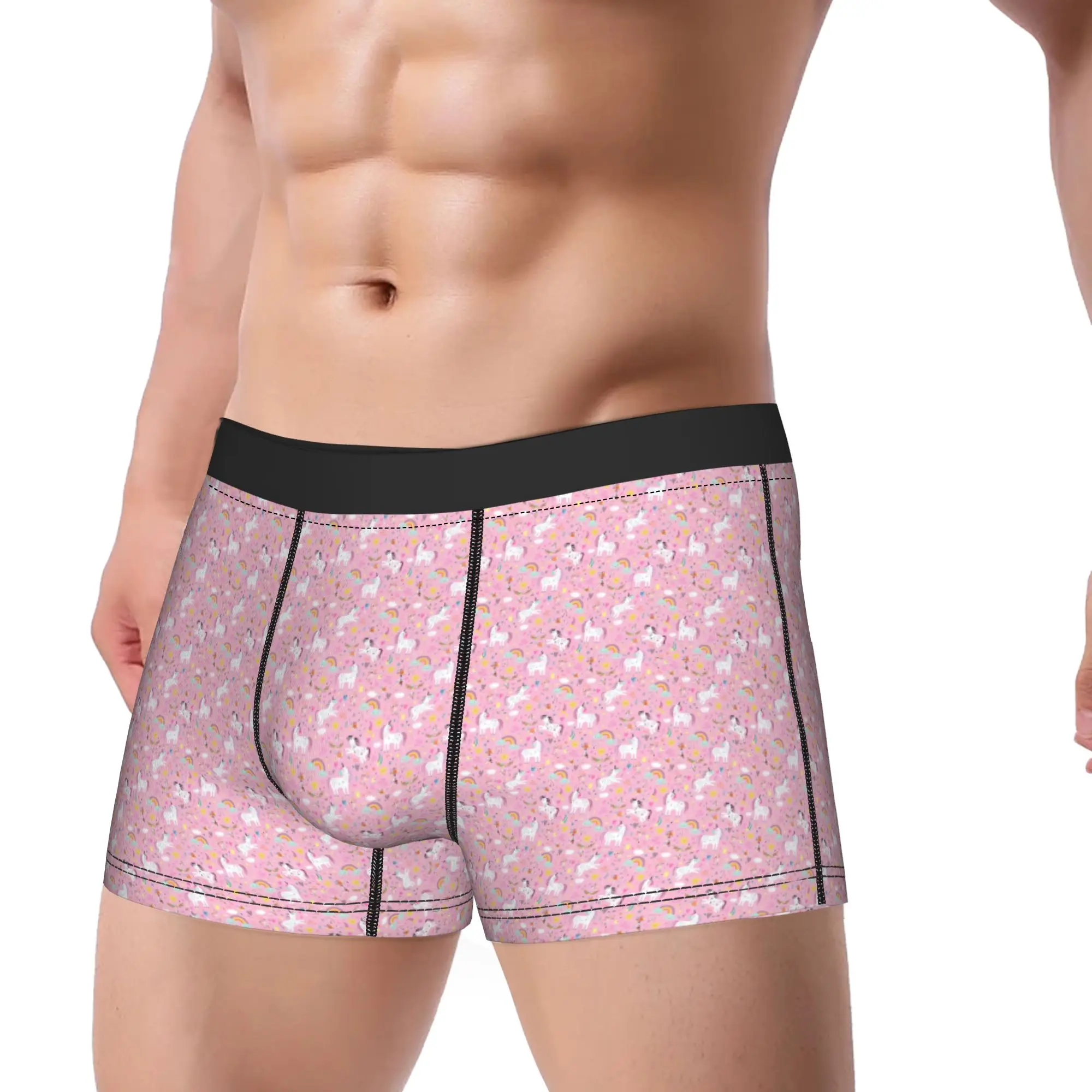 Rainbow Unicorn Cartoon Trunk  3D Pouch Underwear Quality Custom DIY Boxer Brief Comfortable Males Panties Big Size