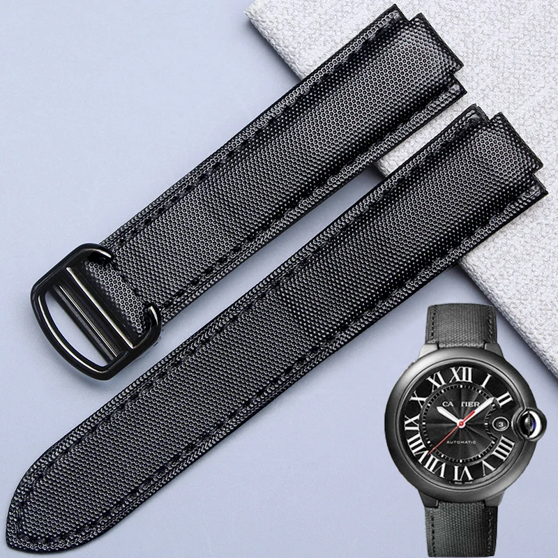 Black Nylon Watch Strap for Cartier Blue Balloon Black Warrior Men Waterproof Sweat-Proof Watchband Accessories 20.12mm