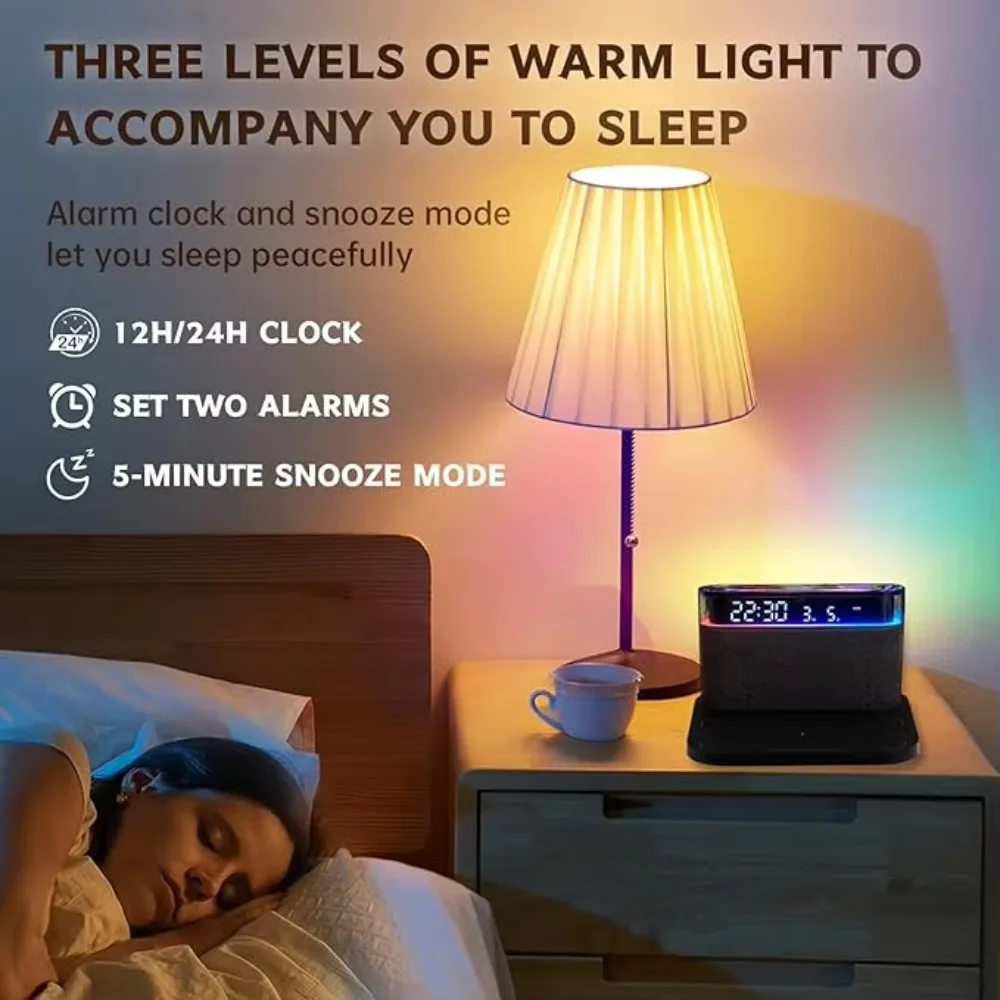 

COLSUR S26S Bluetooth Speaker LED Digital Alarm Clock Wireless Charger RGB Subtitle Adjustable Light Multifunctional Charger