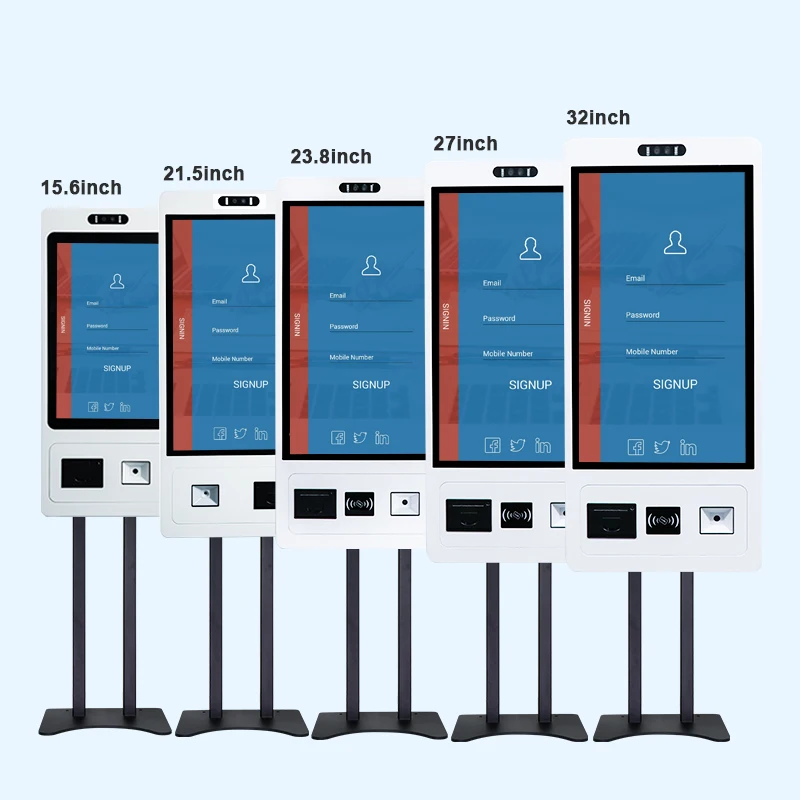 أفضل بيع شاشة تعمل باللمس كشك POS Resturan 15.6/21.5/23.8/32/43 بوصة نوعية جيدة الإسكان المعدني مع حامل الأرضية سعر جيد