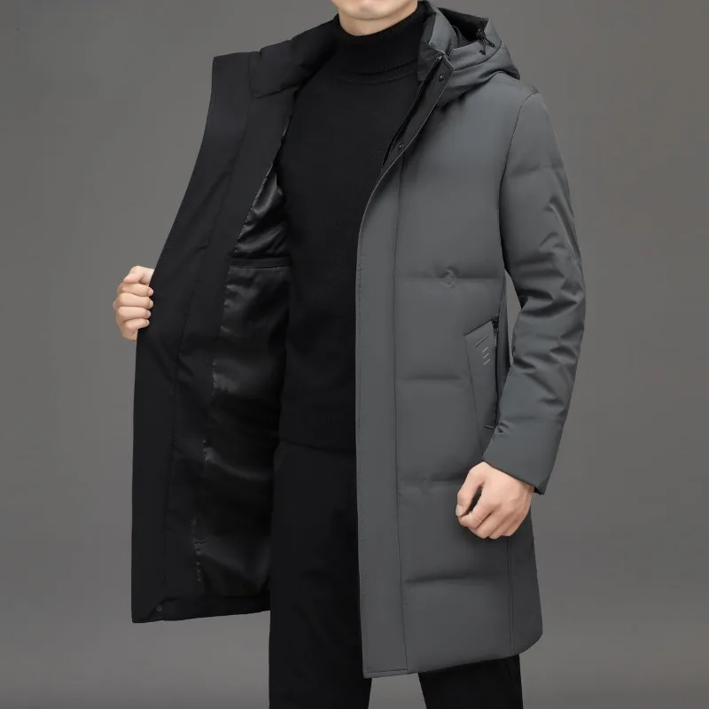 Chaqueta de plumón para hombre, abrigo largo con capucha, Parkas holgadas de ocio, prendas de vestir gruesas y cálidas, de mediana edad, para invierno, novedad de 2023