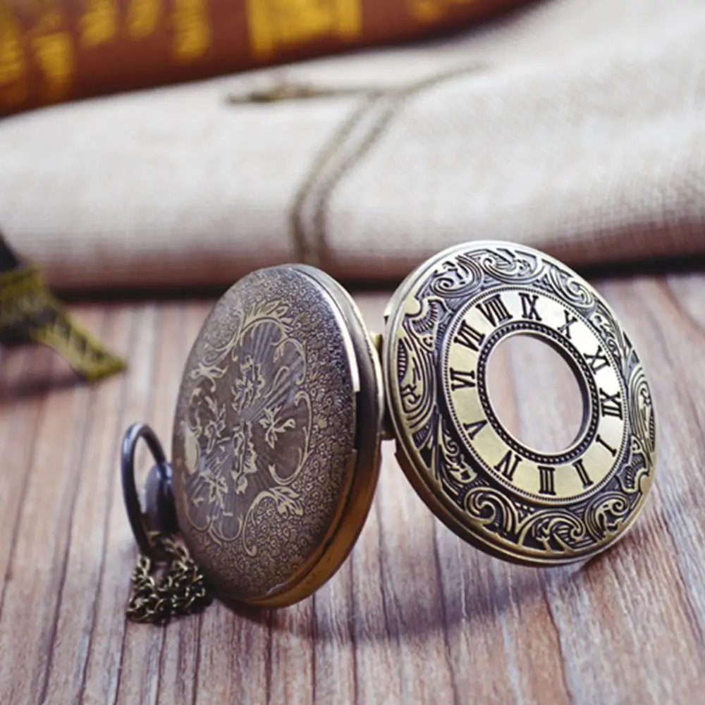 Flip dengan kalung arloji saku Vintage, arloji saku Steampunk