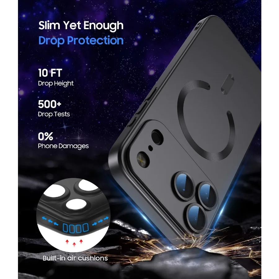 حافظة مغناطيسية لهاتف iPhone 17 Pro مع توافق MagSafe وواقي عدسة الكاميرا المدمج للحماية المحسنة Slim Lightwei