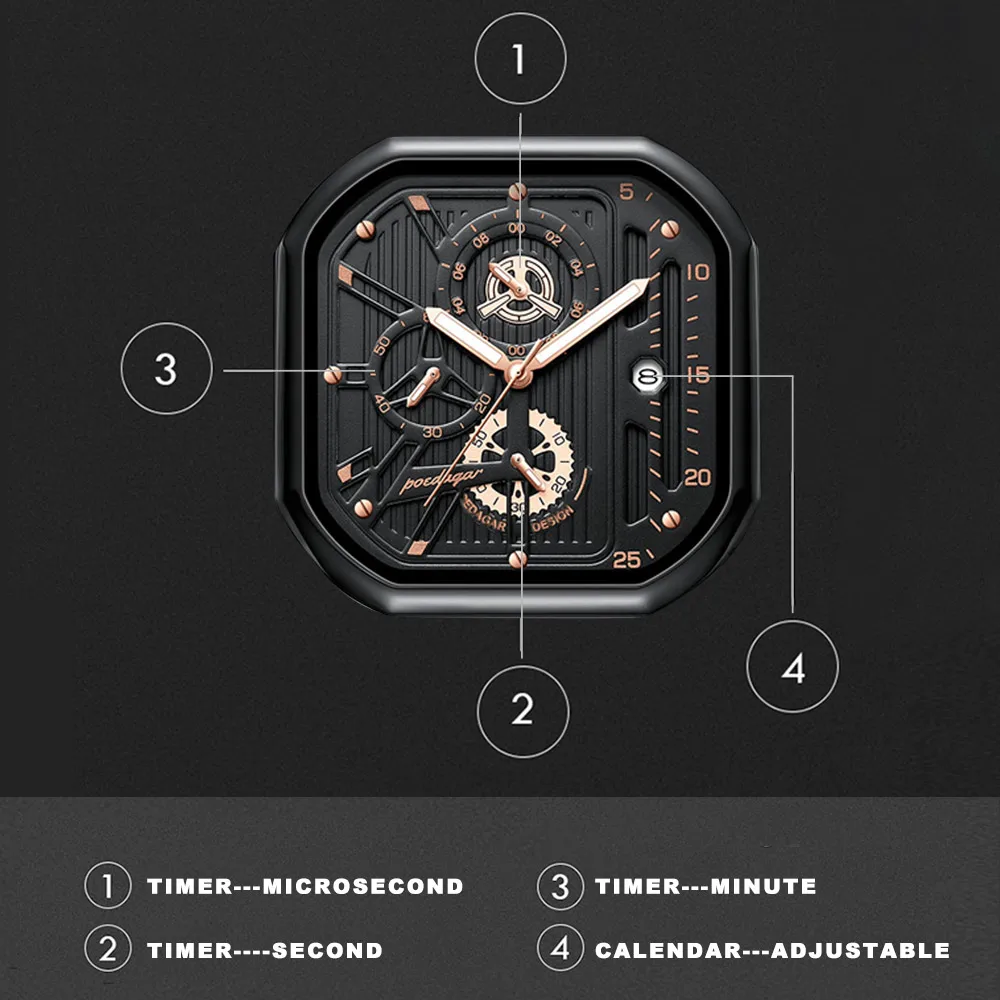 POEDAGAR New Luxury Casual Men\'s Quartz Watch Chronograph Date Waterproof Luminous Leather Man Watches Military Sports Men Watch