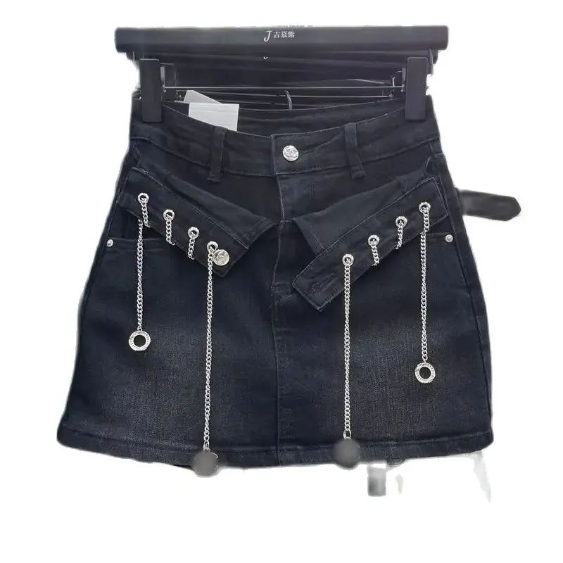 Denim Short Skirt Women'S Summer New Forest Style Design Button Denim Skirt  Women Clothing Vintage