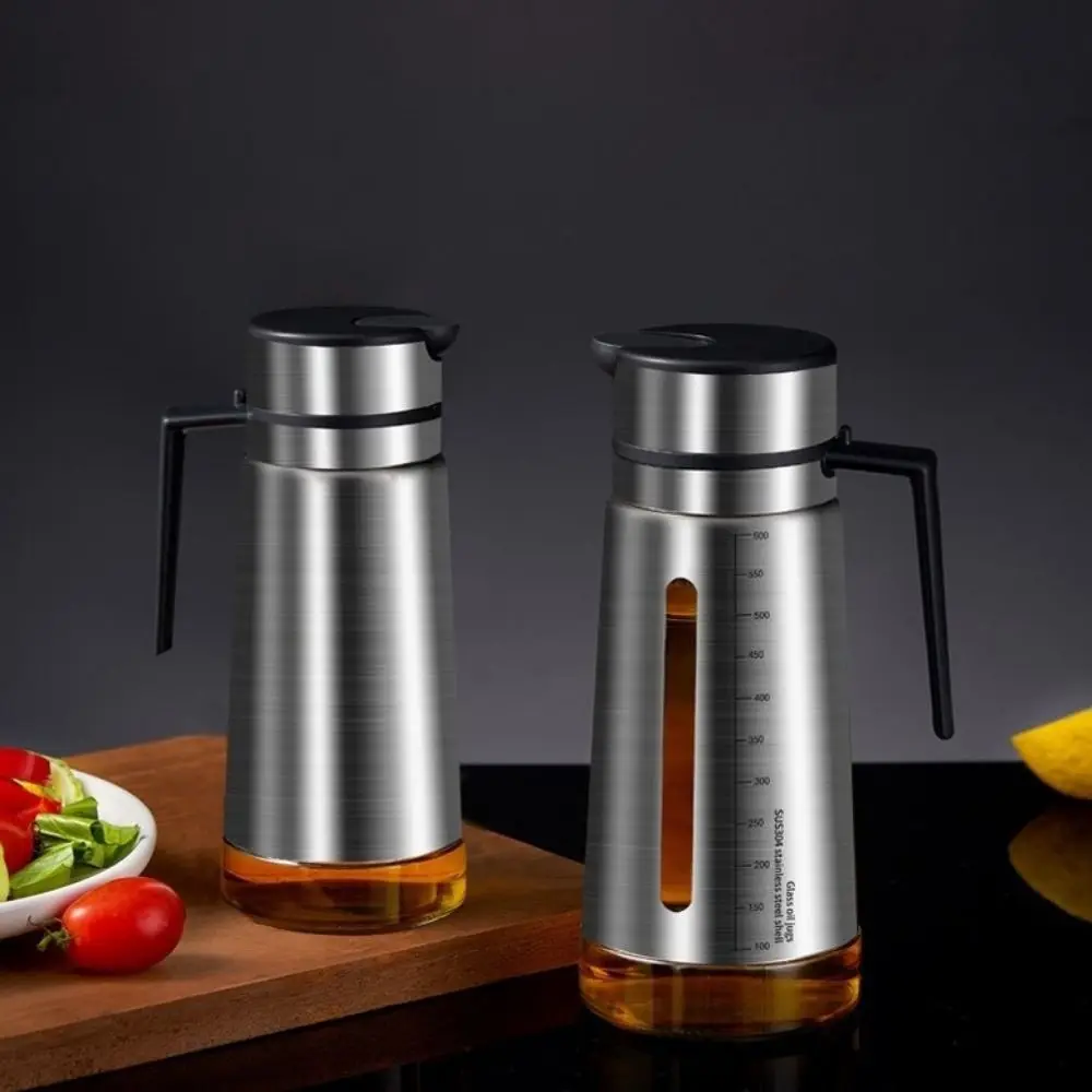 

Автоматический флип-дозатор масла из нержавеющей стали, стеклянная бутылка с автоматическим открытием и закрыванием, гравитационная бутылка для приправ со шкалой, герметичная