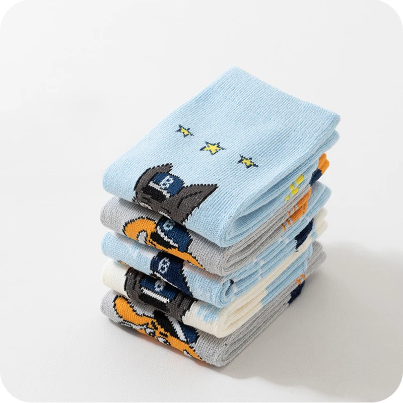 Set van 5 paar Sheriff Labrador Hond Katoenen kindersokken Anime Beveiliging Sergeant Wolf Puppy Cartoon Patroon Kinderen Kousen Cadeau
