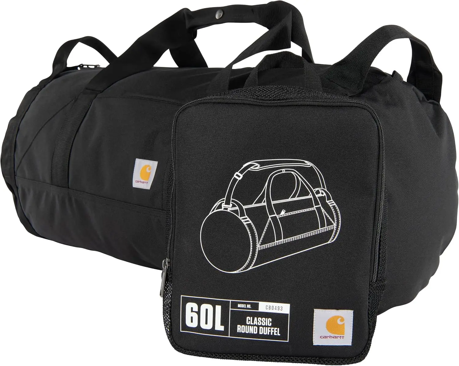 Heavy-Duty Water-Resistant Round Duffel with Utility Pouch for Jobsite, Gym, Travel - Packable Gear Bag