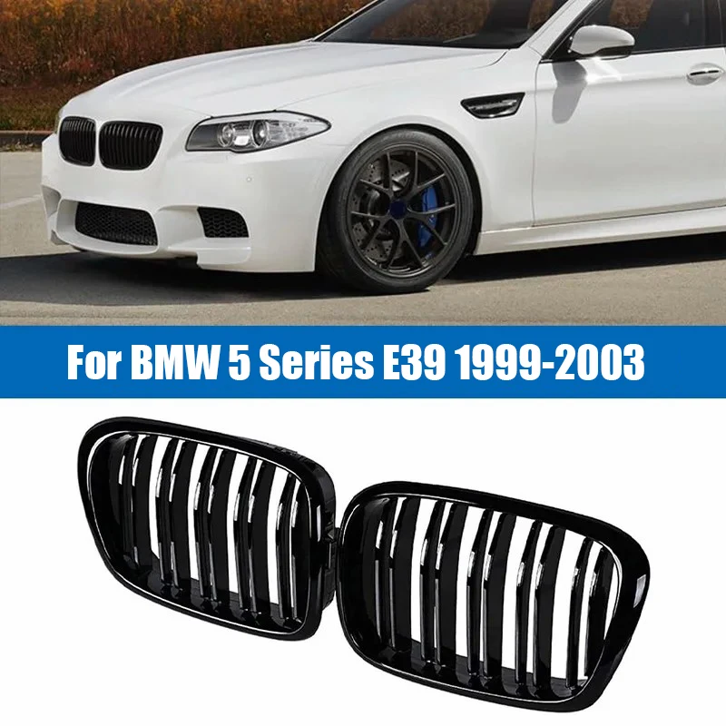 

2 pieces suitable for BMW E39 5 Series 525 528 glossy black double line grille car front bumper kidney shaped grille 99-03 auto