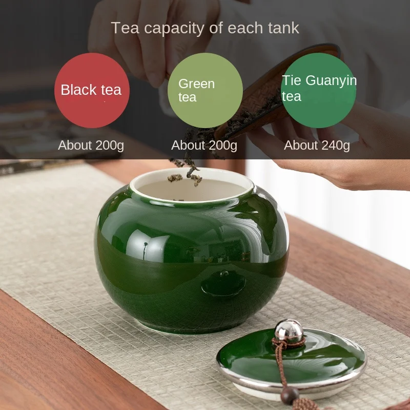 Green Enamel Tea Jar with Lid Electroplated Silver Sealed Storage Coffee Box Food Container Home Decoration