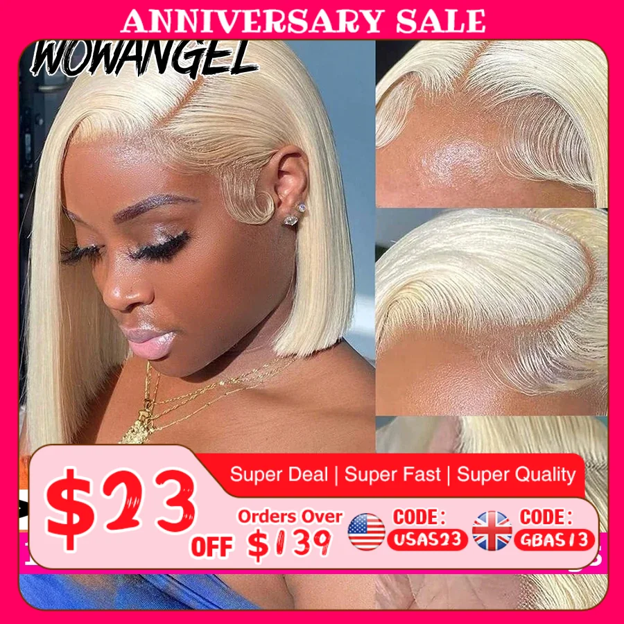 WOWANGEL 613 Blonde Short Bob Wigs 13X6 HD Lace Frontal Wigs Human Hair Bone Straight Skins Melted Full Frontal Wigs For Women