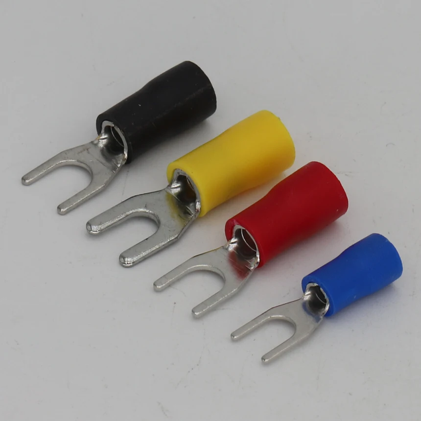 SV1.25/2/3.5/5.5/8-3/4/5/6/8 Brass U Fork Furcate Red Wiring Cable Electrical Connector Lugs Spade Pre Insulated Crimp Terminal