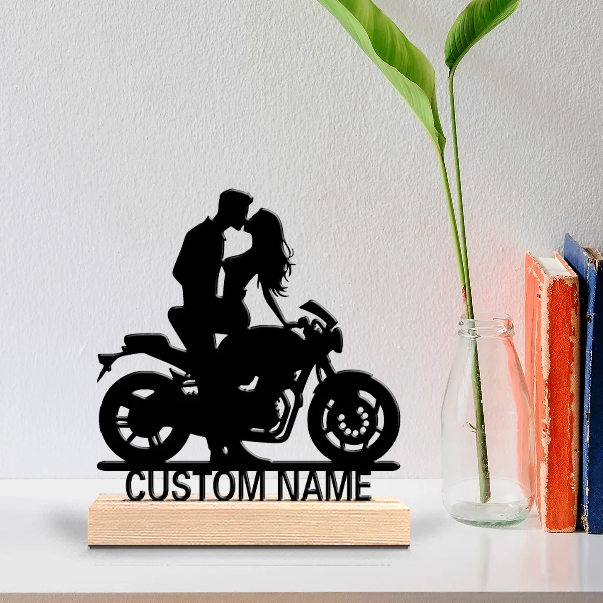 1pc Cute Personalized Custom motorcycle Metal Statues Elegant Wooden Base Decor for Living Room Hotel Lobby Luxury Home Accent