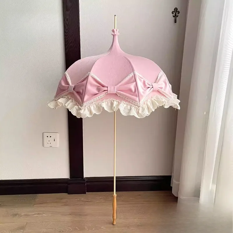 

Винтажный розовый кружевной бант-пагода, антикварный зонтик, реквизит для свадебной фотографии, зонтик