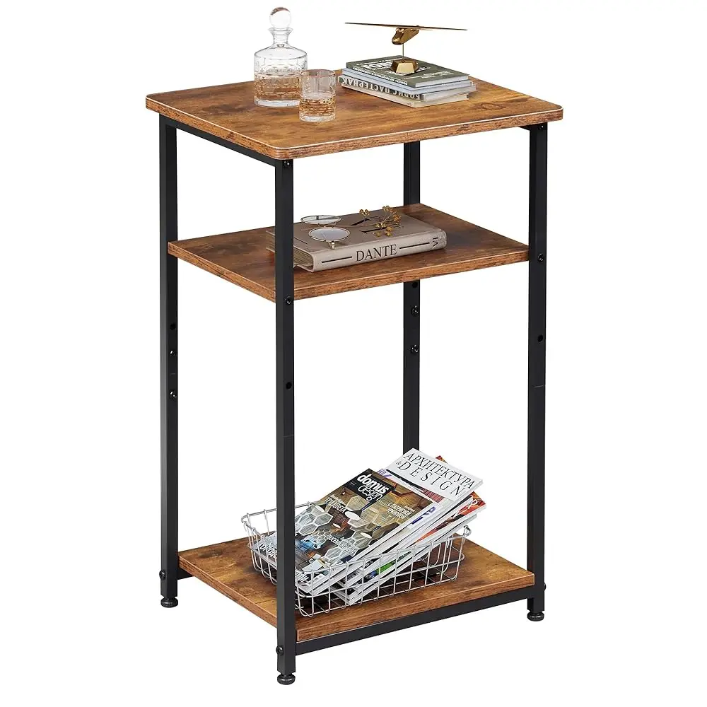

End Table, 3-Tier Small Side Tables Living Room, Bedroom, Home Office, Narrow Side Table For Small Spaces, Rustic Brown