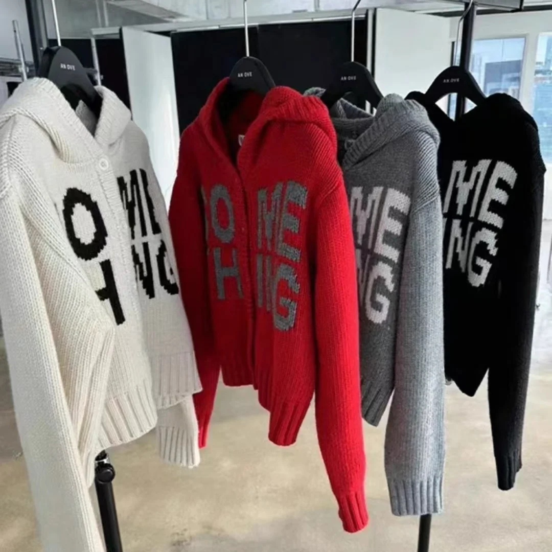 Sudadera con capucha con estampado de letras Blo de Color Retro coreano Sle, suéter de punto para mujer, ropa de abrigo versátil larga de invierno nueva llegada