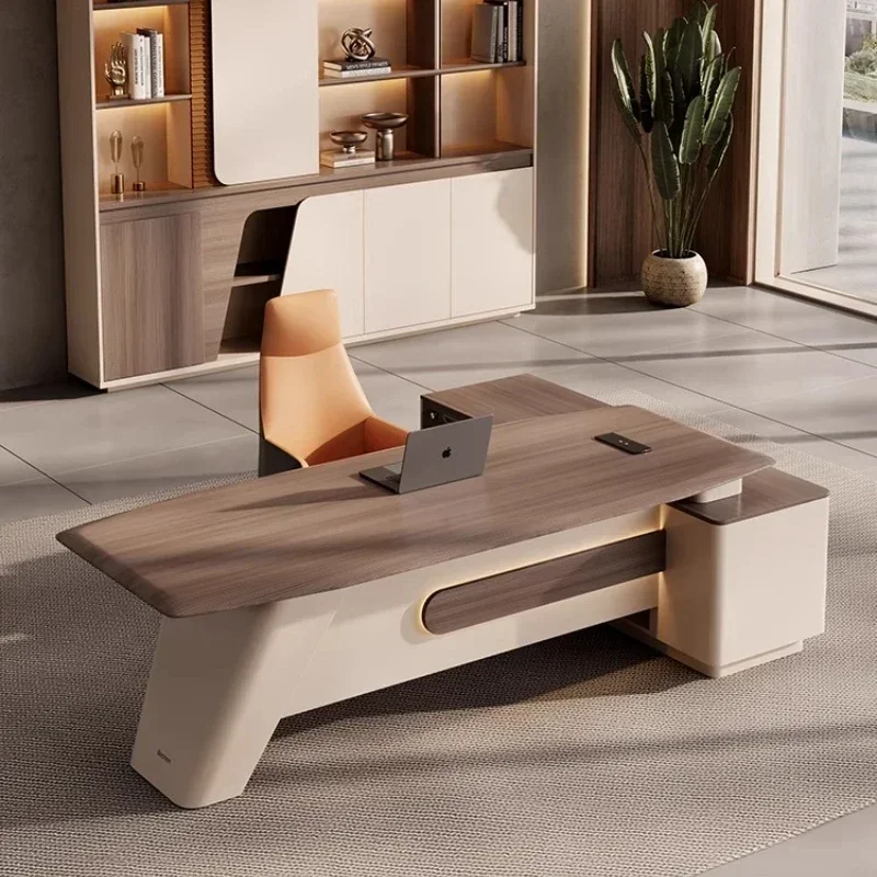 Simple Modern Light High End Leadership Office Desk And Chair File Cabinet Combination Executive L Shape Large Luxury Boss Table