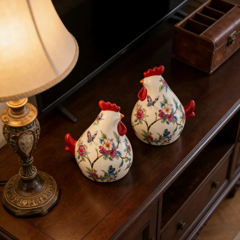 Retro Ceramic Painted Rooster Handicrafts Living Room Entrance Home Decoration 2026 Статуэтки Кошек تحف كبيره للمنزل view 3