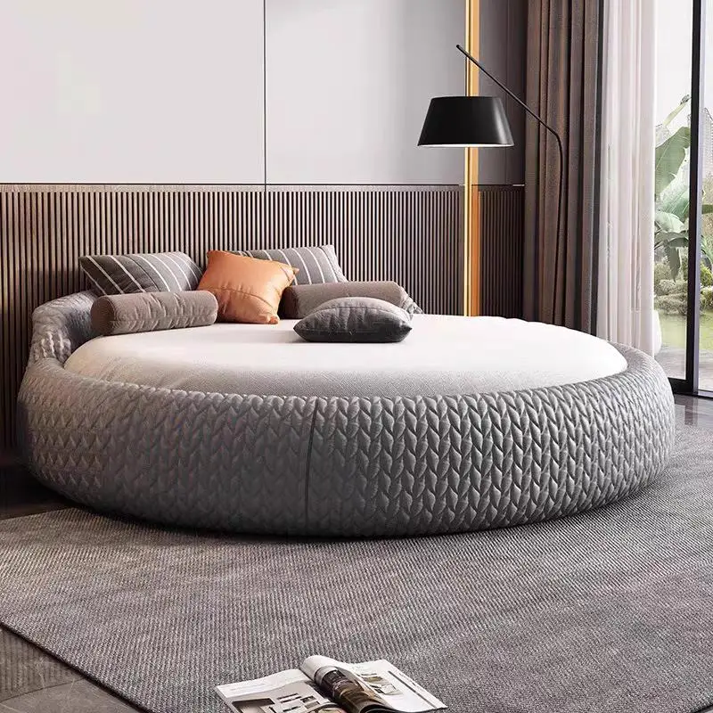 Waterproof cat claw technology cloth round bed  modern simple master bedroom wedding bed hotel couple cama de casal furniture - view 2