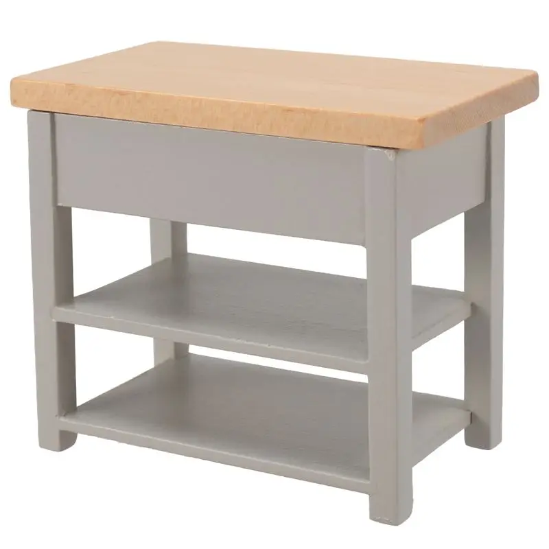 T34C 1/12 DollHouse Furniture Miniature Wooden Console Table Cabinet Kitchen Room Sideboard Bathroom Shelf Grey - view 6