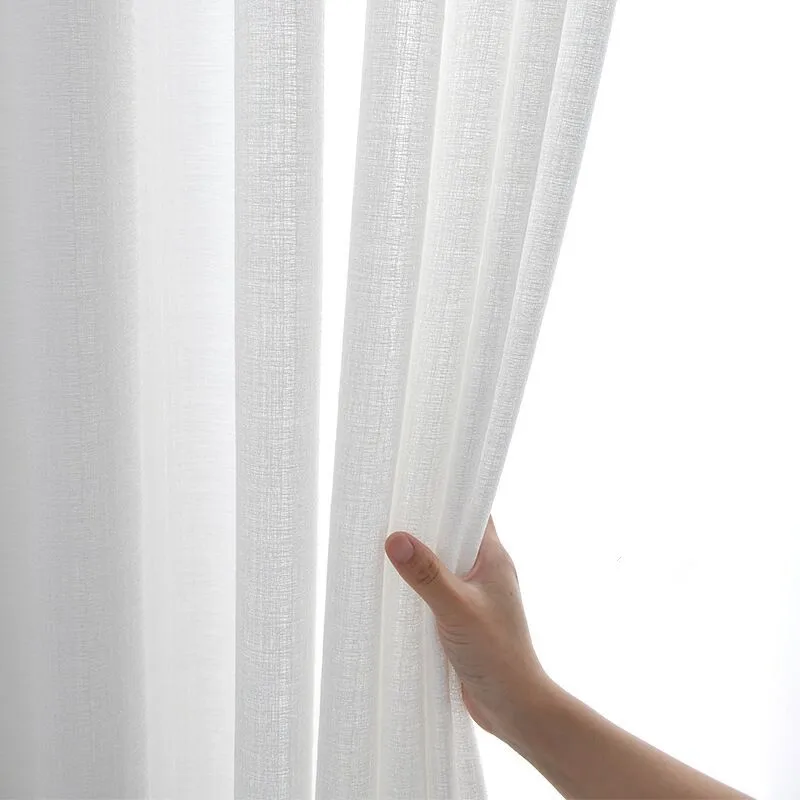 Thicken Cream White Opaque S Folds Waves Sheer Window Curtain for Living Room Linen Like Tulle Cortinas Bedroom Kitchen Drapes