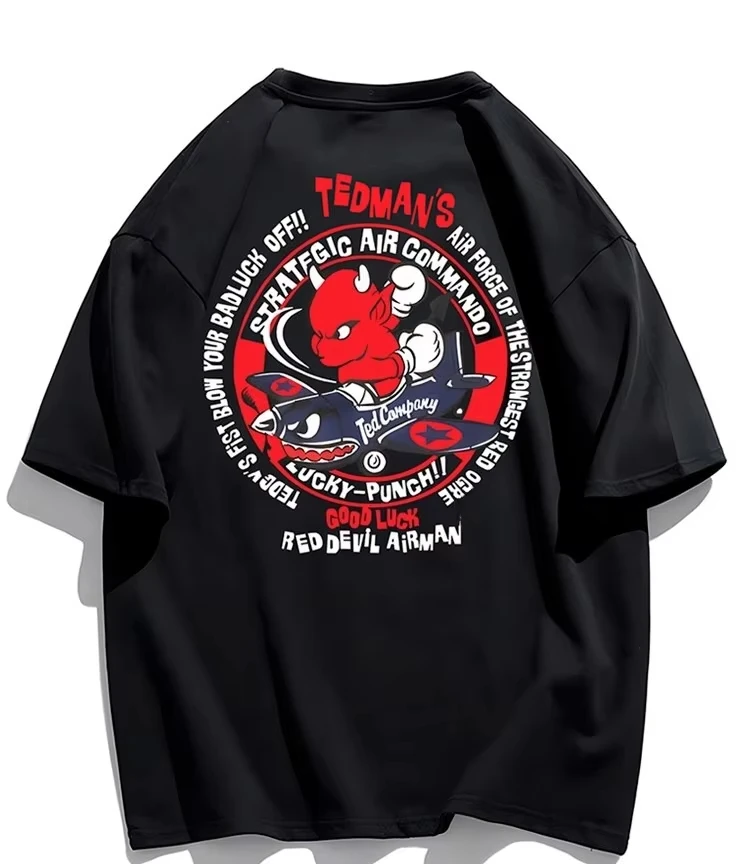 Japanese T-shirt Men Heavy Cotton Cartoon Print Student Loose Short Sleeve Summer Couple Ins Half Sleeve Top