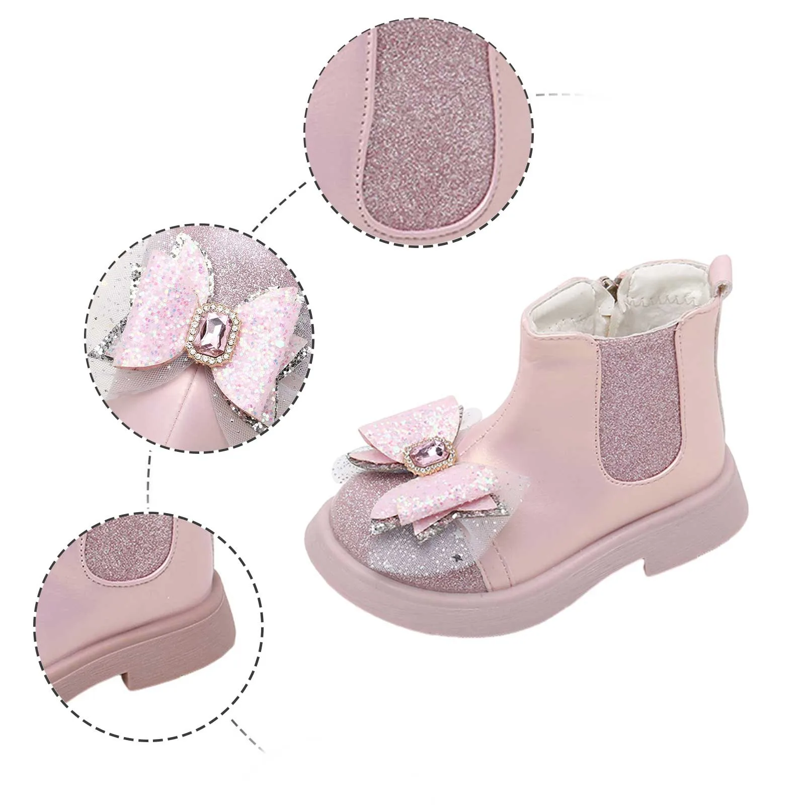 2024 Autumn Winter Kids Fashion Short Boots Children Sweet Bow Princess Boots Girls Winter Warm Mid Calf Boots Fleece Warm Shoes