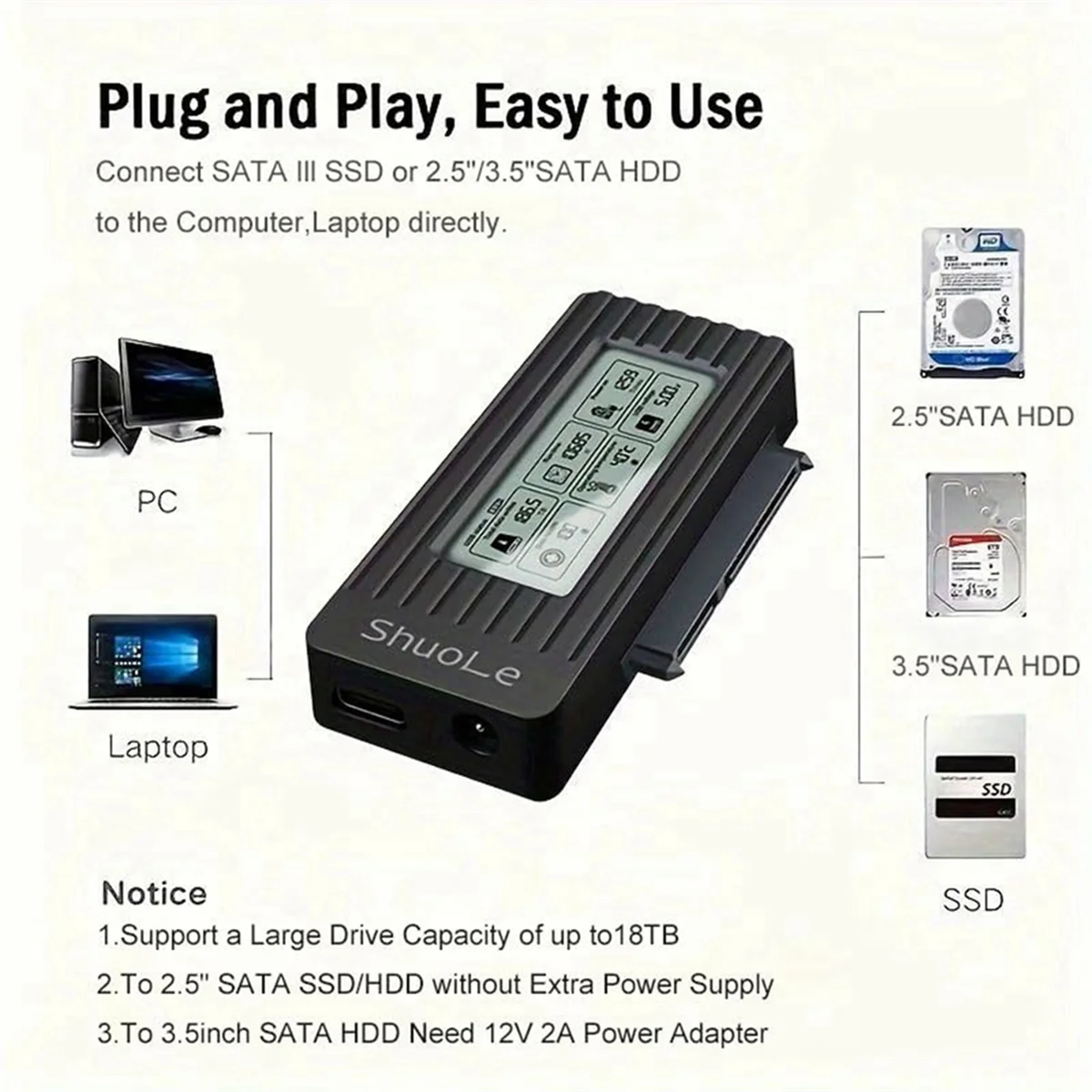 ShuoLe USB 3.0 zu SATA/IDE Adapterkabel für 2,5 und 3,5 Zoll HDD/SSD SATA III Festplattenkonverter für PC und Laptop