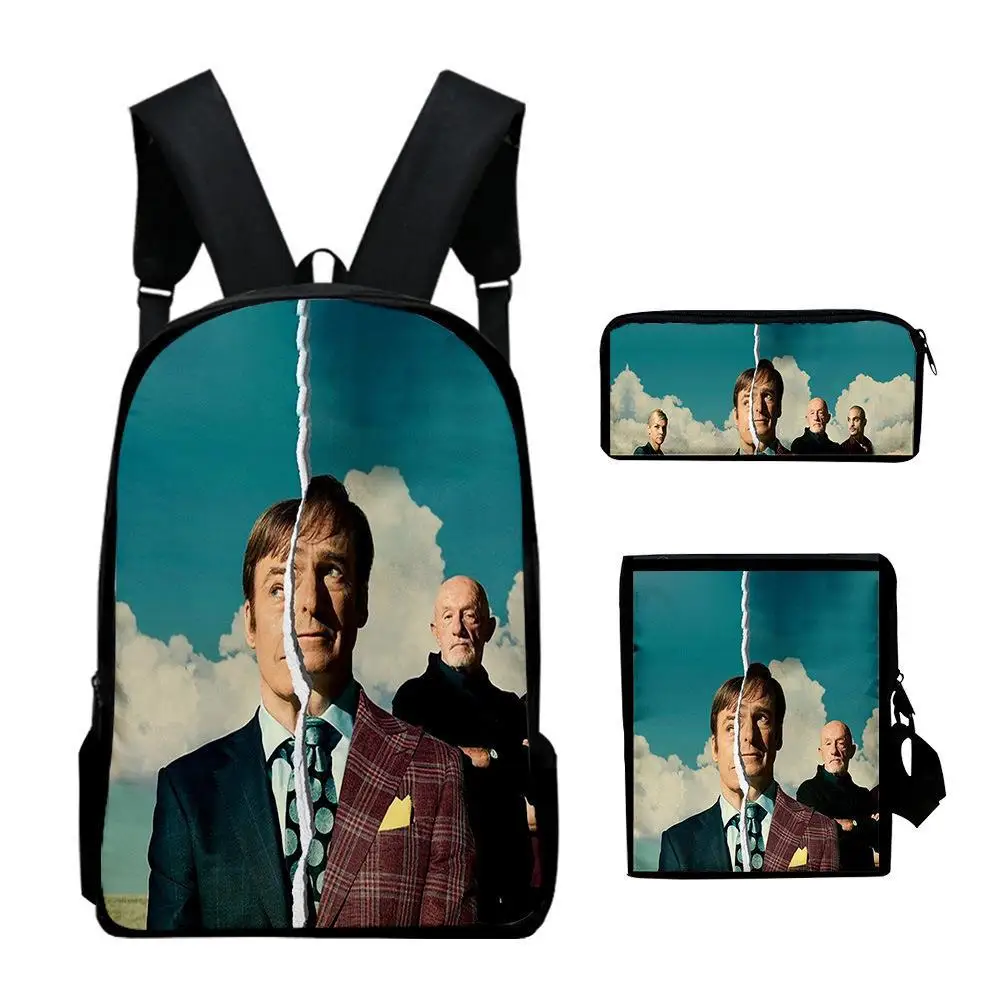 Classic Popular Better Call Saul 3D Print 3pcs/Set pupil School Bags Laptop Daypack Backpack Inclined shoulder bag Pencil Case