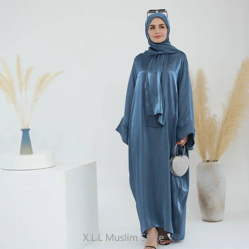 Modest Elegant Eid Ramadan Muslim Party Kaftan Satin Khimar Abaya Woman Female Dresses Women\'s Clothing Ropa Musulmana Turca