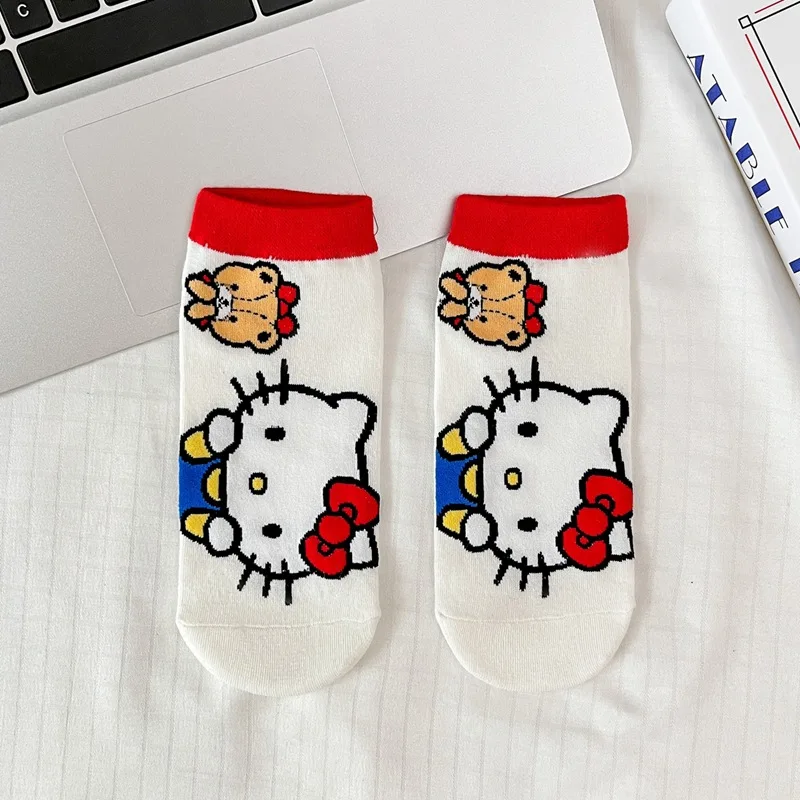 Sanrio Hello Kitty Kuromi носки в стиле аниме, женские носки из чесаного хлопка с низким вырезом, милые носки до щиколотки с героями мультфильмов, японский стиль