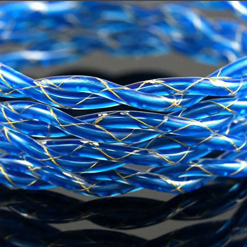 XINHS S32 Kabel Earphone HIFI Lapis Perak Tembaga Kristal Tunggal Malaikat Biru 2-Core