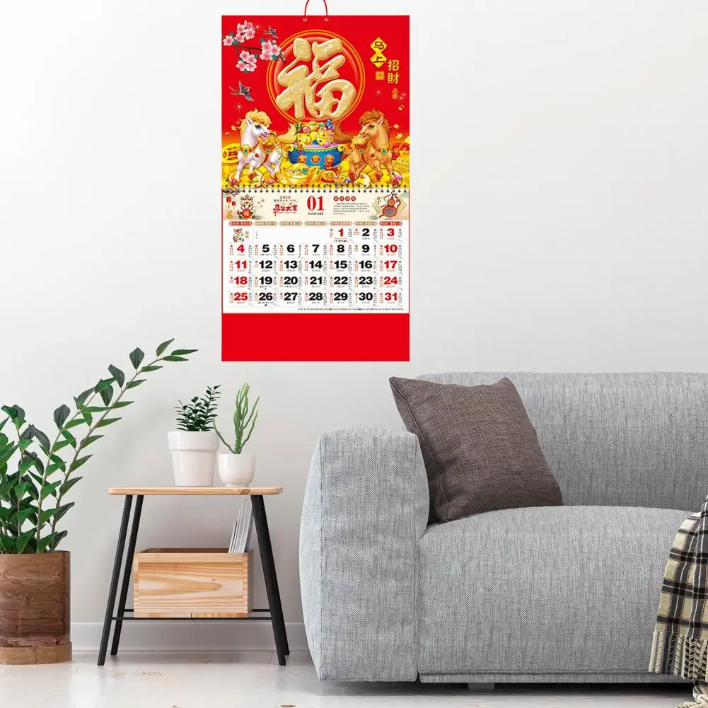 2026 Chinese New Year Year Of The Horse Wall Calendar Bright Color Gold Foil Monthly Planner Hanging Home Office Decor