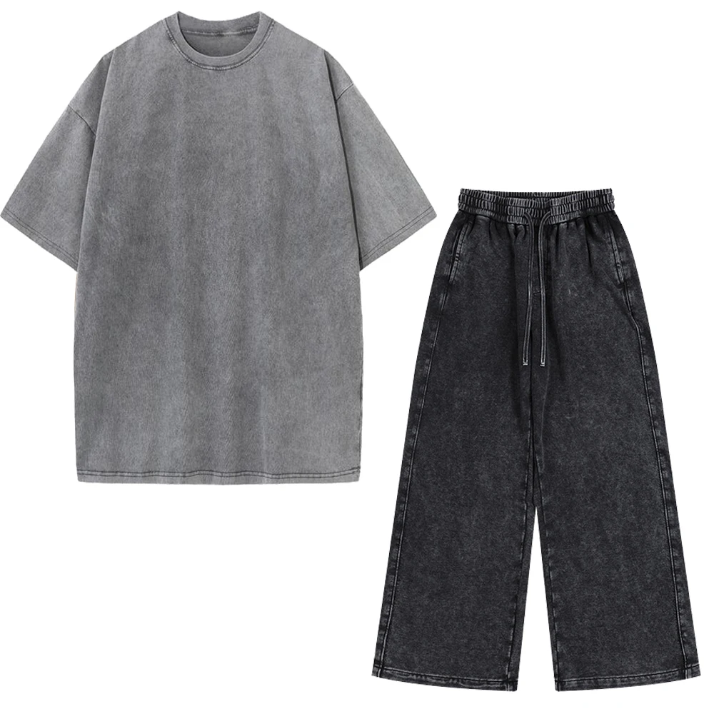 Benutzerdefiniertes LOGO Herren Baumwoll-Sprühfärbung Waschbare Leichte Gebürstete Kurzarm-Shorts Paar-Set – Detail 5
