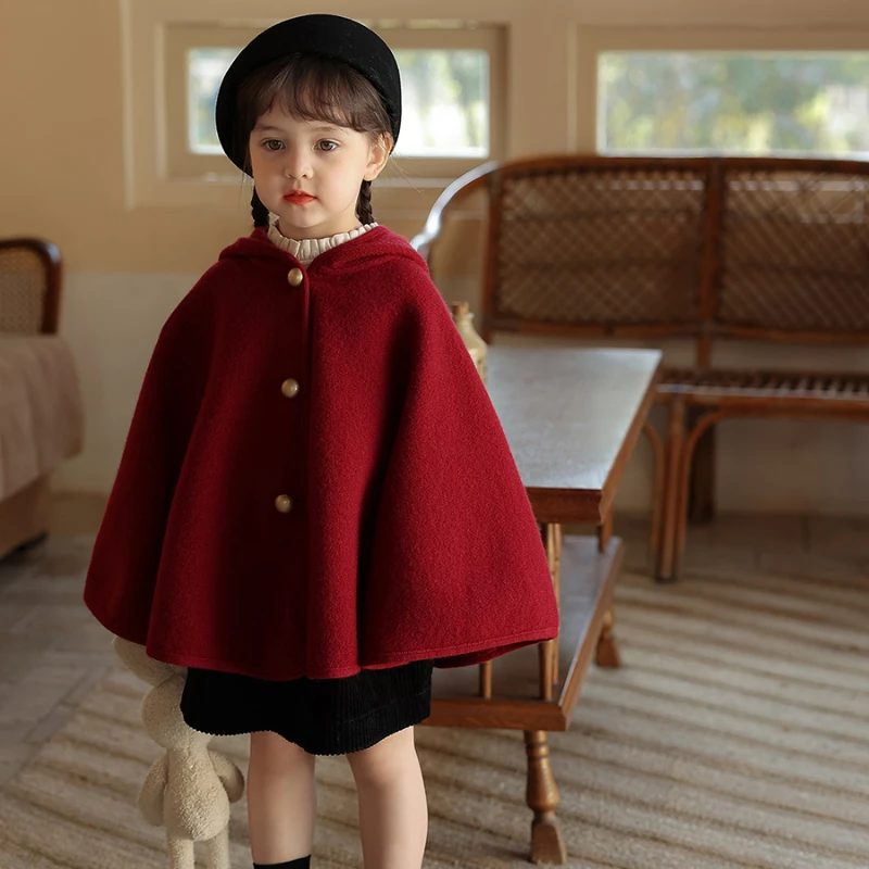 Winter New Girls\' Pure Wool Red Cloak Baby New Year\'s Coat Baby Girl Winter Clothes Kids Jacket  Kids Jackets for Girls