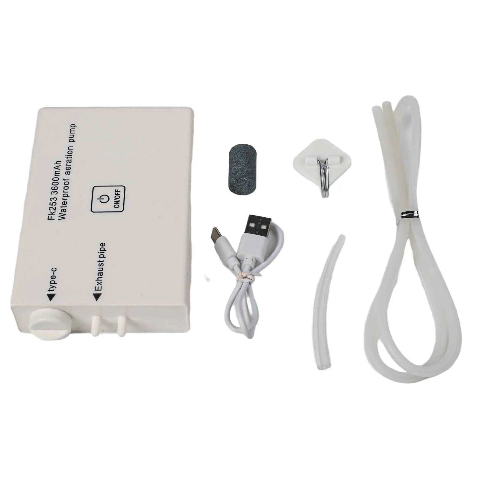USB Powered Fishing Aerator Quiet Motor Adjustable Clip for Bait Buckets Bubble Stone Flexible Air Hose and Built-in LED Light
