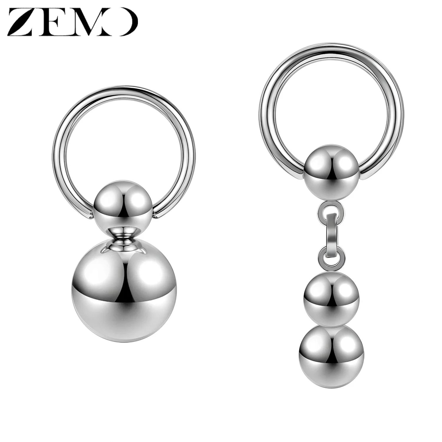 ZEMO 1 Stück/1 Paar 14G/12G Edelstahl Nippelringe mit Doppelkugel-Anhänger, Nippelpiercing, Tragus-Ohrring, Piercing-Körperschmuck