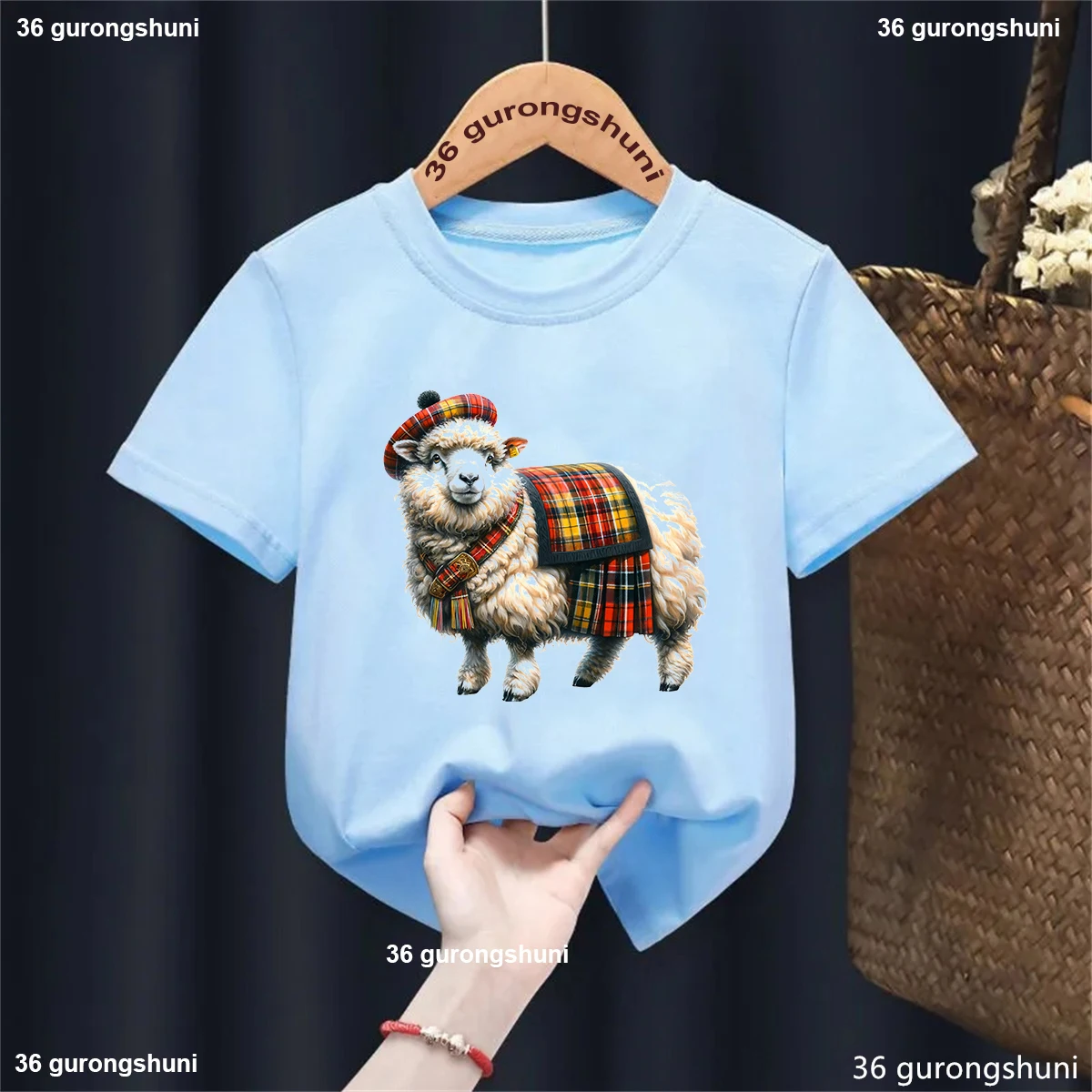 Funny Kawaii Kids Clothes Scotland Sheep Animal Printed Tshirt Girls/Boys White/Pink/Blue T-Shirt Summer Fashion T-Shirt